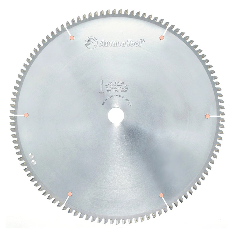 14" x 108T Carbide Tipped Aluminum and  Non-Ferrous Blade, Neg. 6 Deg., 1" Bore